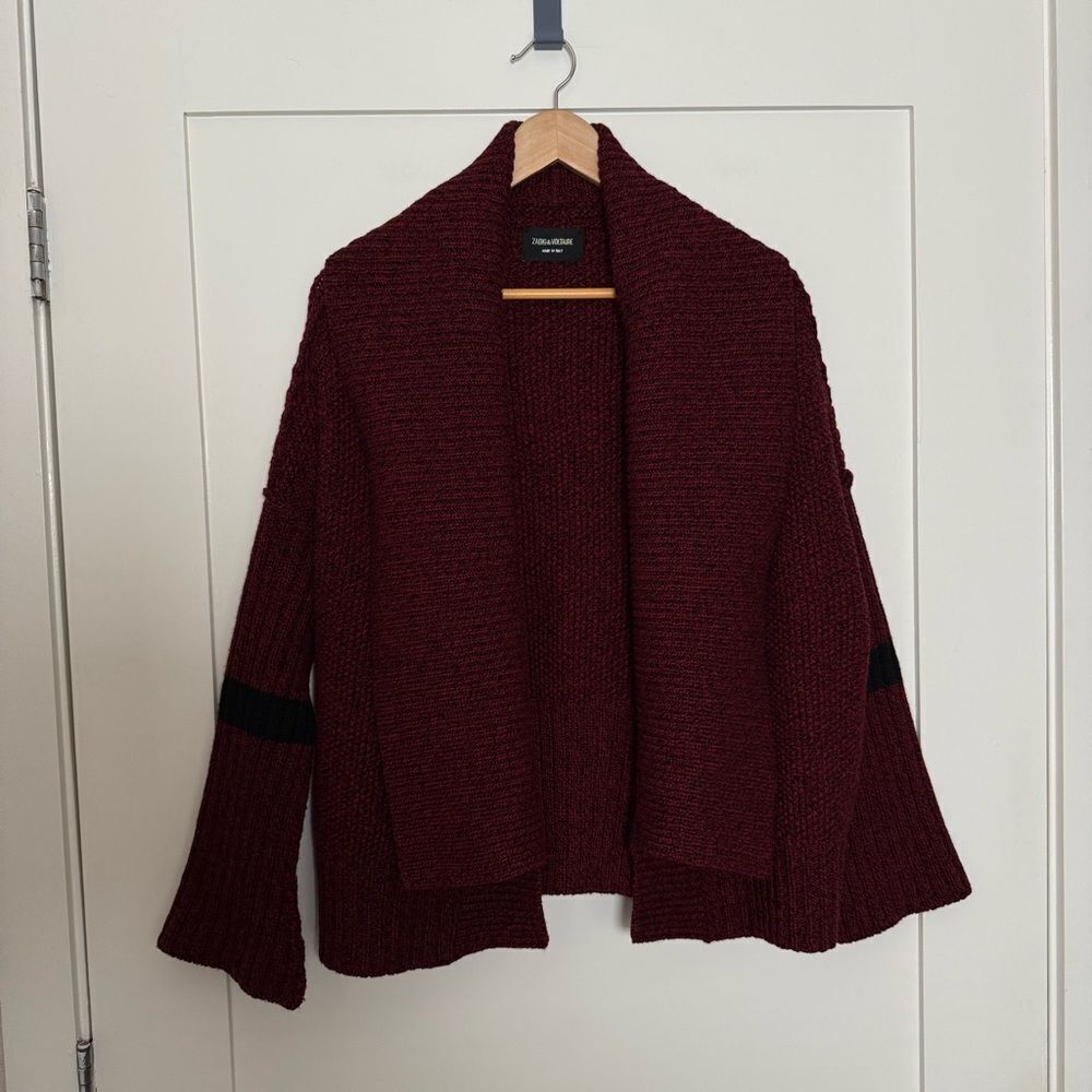 Zadig & Voltaire Shawl Open Cardigan Womens Size S/XS Rust Merino Wool Blend